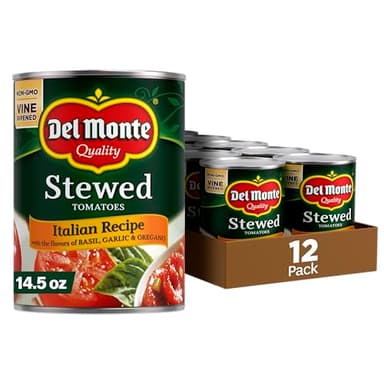 Del Monte Italian Recipe Stewed Tomatoes with the Flavors of Basil, Garlic & Oregano, 14.5 oz (Pack of 12 Cans)