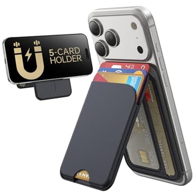 TWZKG for MagSafe Wallet, 5 Cards Holder with Stand, Magnetic Phone Wallet Stand for iPhone 17/16/15/14/13/12 Pro Max Air Plus Series, RFID Blocking Vegan Leather,Black