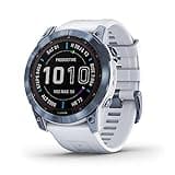 Garmin Fenix 7X Sapphire Solar, Adventure Smartwatch, w/Solar Charging Capabilities, Rugged Outdoor GPS Watch, Touchscreen, Wellness Features, Mineral Blue Titanium w/Whitestone Band (Renewed)