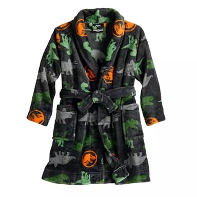 Jurassic World Soft Plush Fleece Loungewear Bathrobe Dinosaur Toddler Pajamas for Boys, Black, 2T
