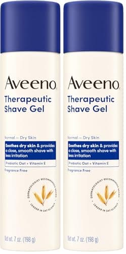 Aveeno Therapeutic Shave Gel with Oat and Vitamin E to Help Prevent Razor Bumps, Soothes Dry Skin and Provides a Close, Smooth Shave with Less Irritation, Fragrance-Free, 7 oz (Pack of 2)
