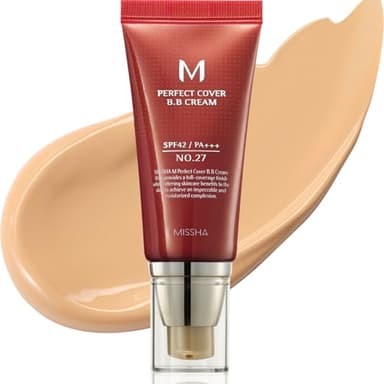 MISSHA M Perfect Cover BB Cream No.27 Honey Beige - Medium with Neutral/Warm Undertone SPF 42 PA +++ 1.69 Fl Oz - Tinted Moisturizer for face with SPF