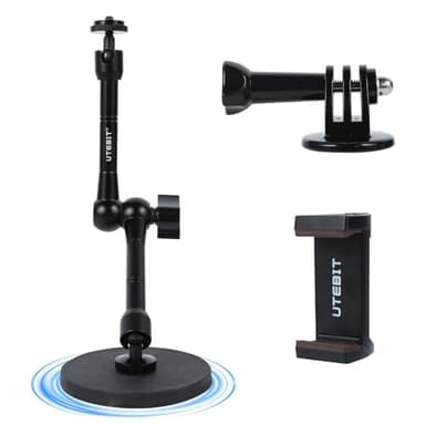 UTEBIT Magnetic Camera Mount 88mm Strong Magnetic Base with 11 inch Magic Arm, Action Camera Mount Adapter and Phone Holder Compatible with GoPro Hero 13/12, Insta 360, DJI OSMO Action 4/3, AKASO