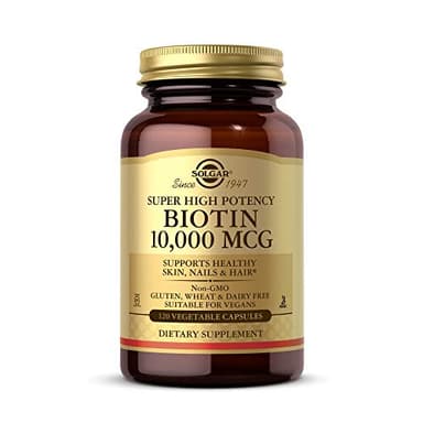 Solgar Biotin 10000 mcg Vegetable Capsules Energy Metabolism Promotes Healthy Skin Nails Hair Super High Potency NonGMO Vegan Gluten Free Dairy Free Kosher Servings, Standard Packaging, Unflavored, 120 Count