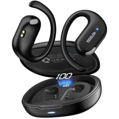 TEDELON Open Ear Earbuds Bluetooth 5.4: 50H Playtime, 16.2mm Drivers, Open Ear Headphones with Earhooks, IPX6, Digital Display, Touch Control, Clear Calls, Comfort-Fit for Running, Cycling, Workouts