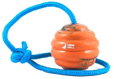 Nero Ball Pro K-9 Dog Training Ball on Rope – 2.75″ Heavy-Duty Natural Rubber Reward & Tug Toy with Nylon Throw Handle – High-Visibility Orange – Police, Military & Sport Working Dogs Fetch