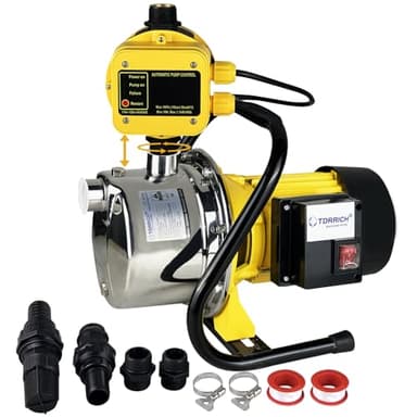 TDRRICH 1HP Water Pressure Booster Pump with Automatic Controller for Whole House,110v Shallow Well Portable Water Stainless Steel Pump,Jet Transfer Pump Switch for Lawn Garden Sprinkler Irrigation