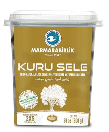 Marmarabirlik Black Olives, Turkish Dry Cured Black Olives, Hand-Picked, Healthy Snacks, Savory Mediterranean Taste, Great for Sandwiches and Snacking, Vegan, Kosher and Halal, Small, 28 Oz (800g)