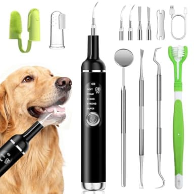 PATWING Dog Plaque Remover for Teeth,Pet Ultrasonic Tooth Cleaner with LED Light,Cleaning Kit for Tartar and Stains,5 Adjustable Modes,Pet Teeth Cleaning kit,Suitable for Dogs and Cats (Black)