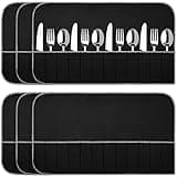 6 Pcs Anti Tarnish Silver Storage Bags Silver Storage Cloth Felt Flatware Organizer Anti Tarnish Protector Bags Place Setting Roll with White Ribbon for Kitchen Cutlery Utensils