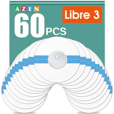 AZEN 60 Pack Freestyle Sensor Covers for Libre 3, Waterproof Adhesive Patches, Waterproof Adhesive Transparent Tape