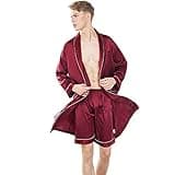ZUEVI Men's Kimono Robe Set Silk Satin Bathrobe with Pajamas Shorts Lightweight Long Sleeve Sleepwear(Red-L)
