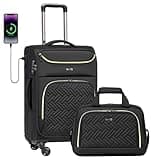 Coolife Luggage Carry On Luggage Suitcase Softside Wheeled Luggage Lightweight Rolling Travel Bag (Black, Carry-On 20-Inch)