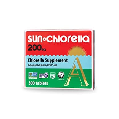 Sun Chlorella 200 mg Green Algae Superfood Supplement - Pulverized Cell Wall - Chlorophyll, CGF, Active B12, Iron, Protein - Non-GMO - 300 Tablets