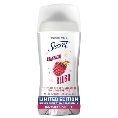 Secret Fresh Antiperspirant Deodorant for Women, 72hr Breathable Odor Protection with Pro-Hyaluronic Acid, Holiday Invisible Solid, Champagne Blush with Berries, Sugared Rim & Rose Petals Scent, 2.6oz