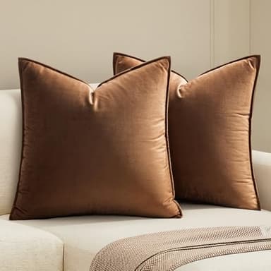 MIULEE Brown Velvet Throw Pillow Covers 18x18 Soft Decorative Solid Square Cushion Cases Pack of 2 Modern Luxury Home Decor for Couch, Sofa, Bedroom