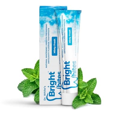 Dr. White's Bright Whites Anticavity Fluoride Toothpaste with Xylitol and Silica, Dentist Recommended for Adults & Kids' Oral Care - Whitening, Antiplaque, SLS Free, Enamel Protection (Minty Fresh)