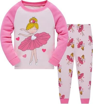 Akyzic Little Girls Dancer Print Pajamas Set Long Sleeve Ballet Pattern 2 Pcs Sleepwear for Toddler Girl Winter Warm Cotton Pjs Clothes 3-10T 6536-5T