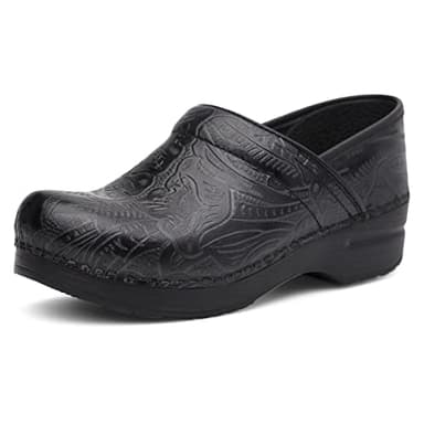 Dansko Women’s Professional Slip-On Clogs –Rocker Sole and Arch Support for Comfort-Ideal for Nursing, Food Service, Healthcare Black Tooled 7.5-8 M US