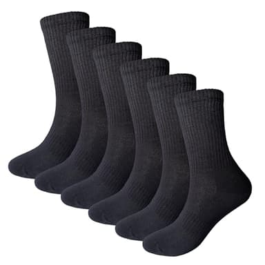 WindCrosser Womens 6-Pack Black Anti Odor Blister Resistant Seamless Breathable Cotton Crew Running Hiking Dress Socks, Size 6-10