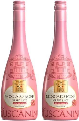 Tuscanini Italian Moscato Rose Sparkling Grape Juice, 25.3oz (2 Pack) | Non Alcoholic Sparkling Juice | Valentines Day Gift | Elegant Champagne Bottle | Imported from Italy | Great for Mocktails | Kosher