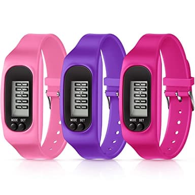 Silicone Fitness Tracker Watch 3 Pcs Walking Running Pedometer Calorie Burning and Step Counting Bracelet Steps Pedometer Watch for Walking Men Women (Pink, Purple, Rose)