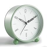 Analog Alarm Clock, 4 inch Super Silent Non Ticking Small Clock with Night Light, Battery Operated, Simple Design, Old Fashioned Style Ideal Decor, for Bedroom, Bedside, Desk, Adult, Kid, Gift, Green