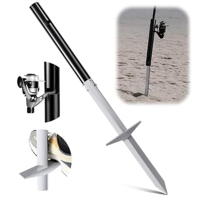 Sand Spikes for Surf Fishing, Sand Spike Rod Holder, Surf Rod Holder with Alumina Sharp Tip and Welded Foot Plate for Stable Beach and Shoreline Support, Tool Free Assembly for Riverbank Fishing