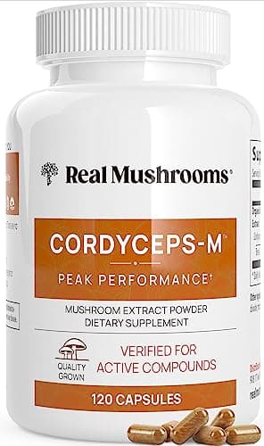 Real Mushrooms Supplement Capsules - Cordyceps Mushroom Powder Rich in Beta Glucans - Mushroom Pills Cordyceps for Energy and Performance - Vegan, Non-GMO, No Grain Fillers, 120 ct