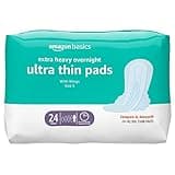 Amazon Basics Extra Heavy Overnight Pads for Women, Ultra Thin with Flexi-Wings, Unscented, Size 5, 24 Count, 1 Pack (Previously Solimo)