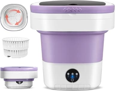 Portable Electric Foldable Mini Washing Machine 16L – Touch Digital Control for Baby Clothes, Underwear, Camping, RV – Spin Function – Purple