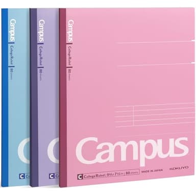 KOKUYO Composition Notebooks, 3 Pack Campus 9-3/4" x 7-1/2" Comp Book with College Ruled, 80 Sheets, Pink Blue Lavender School Lined Notebook Journal for Work Study Note Taking (WSG-NO-308CG1×3)