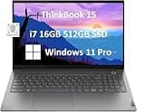 Lenovo ThinkBook 15 Gen 4 Business Laptop (15.6" FHD Anti-Glare, Intel 10-Core i7-1255U, 16GB RAM, 512GB SSD), FHD Webcam, Narrow Bezel, Fingerprint Reader, Wi-Fi 6, Ethernet, Win 11 Pro, Grey