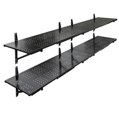 FLEXIMOUNTS 2-Pack 1x6ft Garage Shelving 14-inch-by-68-inch Perforated Wall Shelf, Heavy Duty Garage Storage Rack with 1200 lbs Load Capacity, Wall Mounted Organization System for Tools, Heavy Bins