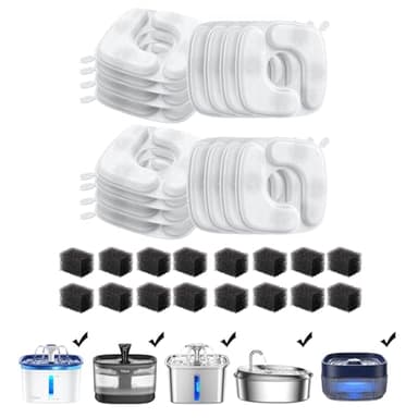 Veken Cat Water Fountain Filters, 16 Pack Replacement Filters & 16 Pack Replacement Pre-Filter Sponges Set for 50oz, 84oz, 95oz or 108oz Automatic Pet Fountain Dog Water Dispenser
