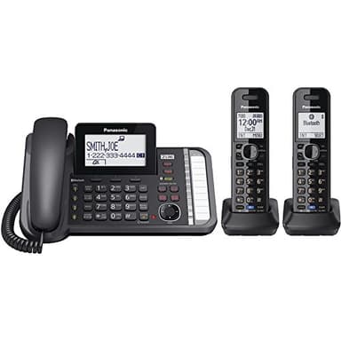 Panasonic 2-Line Corded Phone/Cordless Phone System with 2 Handsets - Answering Machine, Link2Cell, 3-Way Conference, Call Block, Long Range DECT 6.0, Bluetooth - KX-TG9582B (Black)