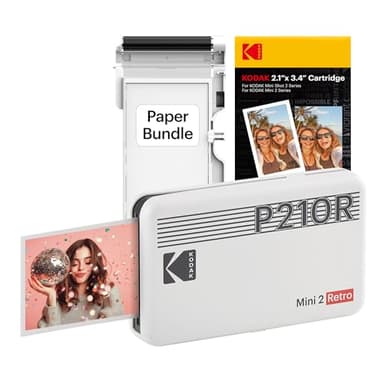 KODAK Mini 2 Retro 2x3 Portable Photo Printer, 38 Sheets, Bluetooth Smartphone Printer for iPhone & Android, Instant Color Prints, 4PASS Dye Sublimation, White