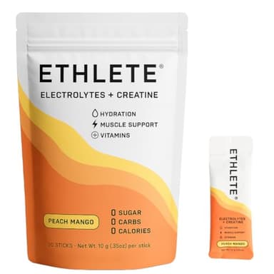 Ethlete Electrolytes + Vitamins + Creatine, Powder (3-Flavors), 5g Creatine Monohydrate, with Electrolytes, Magnesium, Potassium, Vitamins B6, B12 & C (Peach Mango, Lemon Lime, Raspberry Lemon)