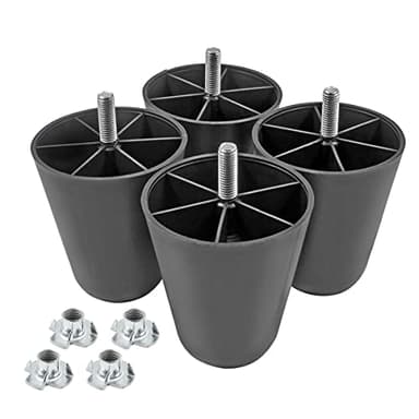 Seimneire 4Pcs Black Sofa Legs, 4 Inch Tapered Furniture Legs Plastic Couch Feet with M10 Hanger Bolts for Sofa Dresser Cabinet Chair Bed Coffee Table, 3.5" / 90mm of Top Width