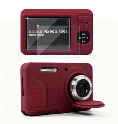 Frevyve Case for Kodak PIXPRO FZ55 Digital Camera Accessories, Soft Silicone Protective Case, Slim Fit Sleeve with Removable Lens Cover and Screen Protector, Lightweight, Anti-Scratch (Dark Red)
