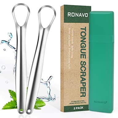 RONAVO Tongue Scraper for Kids & Adults, Tongue Cleaner for Small Mouth, Fights Bad Breath, Metal Tongue Scraper for Oral Hygiene Routine, with Handy Case for Travel/Home/Office