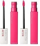 Maybelline New York Super Stay Matte Ink Liquid Lipstick, Long Lasting High Impact Color, Up to 16H Wear, Romantic, Vivid Pink, 0.17 fl.oz (Pack of 2)