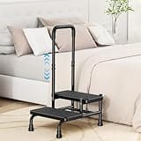 2 Step Stool with Handle for Elderly, Heavy Duty Step Stool with Adjustable Handrail, Non-Skid Platform and 4 Fixing Buckle, Bed Steps for High Beds for Adults, Seniors, Hold up to 400LBS