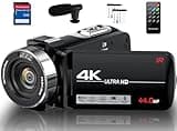 DINGETU Camcorder Video Camera 4K HD 44MP Vlogging Camera for YouTube 18X Digital Zoom Camcorder 3.0" IPS Screen IR Night Vision with External Microphone, Controller, 2 Batteries and 32G SD Card