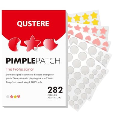 QUSTERE Pimple Patches for Face, Acne Patches Hydrocolloid, Cute Star Zit Covers for Face, Spot Stickers with Tea Tree, Salicylic Acid & Cica Oil| Round,Star,Peach Shapes| 5 Sizes| 282 Count