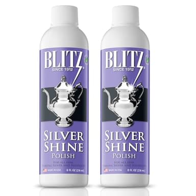 Blitz Silver Shine Polish Liquid Silver Polish for Sterling and Silverplate Jewelry, Dishes, Flatware, Fixtures, & Decor Non-Toxic, Non-Abrasive, & Planet Friendly Made in The USA 8oz Pack of 2