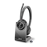 Poly Voyager 4320 UC Wireless Headset & Charge Stand (Plantronics) - Stereo Headphones w/Noise-Canceling Boom Mic - Connect PC/Mac/Mobile via Bluetooth-Works w/Teams (Certified), Zoom-Amazon Exclusive