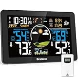 Brataste Weather Station Wireless Indoor Outdoor, Digital Thermometer with Sensor, 7.5'' VA Display Home Weather Stations, Accurate Temperature Humidity Gauge with Weather Forecast, Atomic Clock