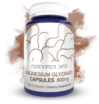 Nootropics Depot Magnesium Glycinate Capsules | 180 Count | Mineral Supplement | Magnesium Supplement | Supports Heart, Muscle, Nerve, and Bone Health