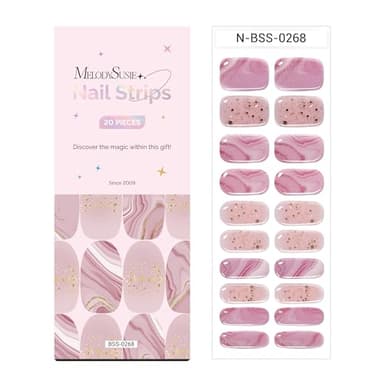 MelodySusie Semi Cured Gel Nail Strips, 20 PCS Gel Nail Stickers, Gel Nail Wraps, UV Light Required, Durable and Salon Quality (Nude Pink Marble)